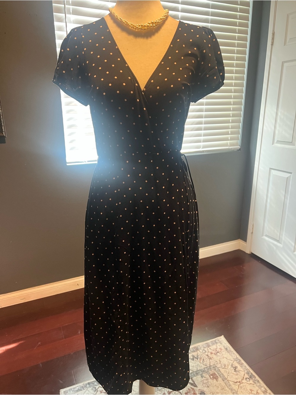 Express Black Polka Dot Midi Dress Mock Wrap Around Dress. Size XS - Picture 7 of 7